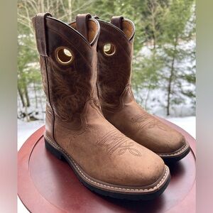 Dan Post Brown Leather Cowboy Boots | Boys Size 2 | Western Ranch Style